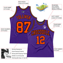 Laden Sie das Bild in den Galerie-Viewer, Custom Purple Black Pinstripe Orange Authentic Basketball Jersey
