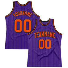 Laden Sie das Bild in den Galerie-Viewer, Custom Purple Black Pinstripe Orange Authentic Basketball Jersey
