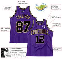 Laden Sie das Bild in den Galerie-Viewer, Custom Purple Black Pinstripe Black-Old Gold Authentic Basketball Jersey
