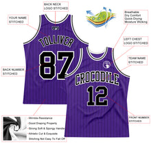 Laden Sie das Bild in den Galerie-Viewer, Custom Purple Black Pinstripe Black-White Authentic Basketball Jersey
