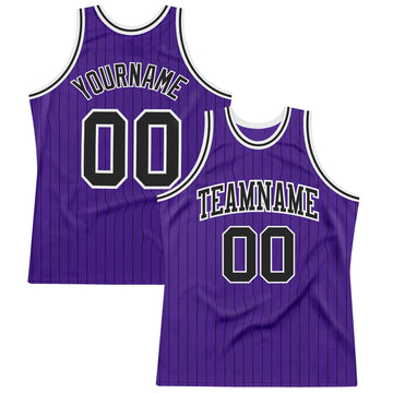 Custom Purple Black Pinstripe Black-White Authentic Basketball Jersey