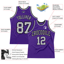 Laden Sie das Bild in den Galerie-Viewer, Custom Purple Black Pinstripe Gray Authentic Basketball Jersey
