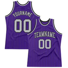 Laden Sie das Bild in den Galerie-Viewer, Custom Purple Black Pinstripe Gray Authentic Basketball Jersey
