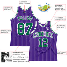 Laden Sie das Bild in den Galerie-Viewer, Custom Purple White Pinstripe Kelly Green Authentic Basketball Jersey
