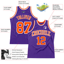 Laden Sie das Bild in den Galerie-Viewer, Custom Purple White Pinstripe Orange Authentic Basketball Jersey
