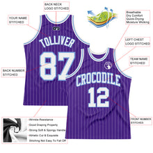 Laden Sie das Bild in den Galerie-Viewer, Custom Purple White Pinstripe White-Light Blue Authentic Basketball Jersey
