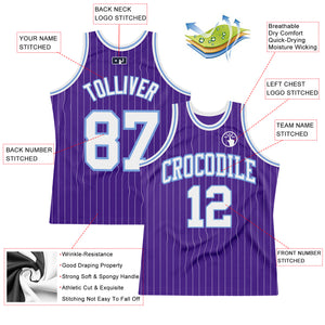 Custom Purple White Pinstripe White-Light Blue Authentic Basketball Jersey