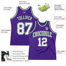 Laden Sie das Bild in den Galerie-Viewer, Custom Purple White Green-Gray Authentic Throwback Basketball Jersey
