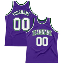 Laden Sie das Bild in den Galerie-Viewer, Custom Purple White Green-Gray Authentic Throwback Basketball Jersey
