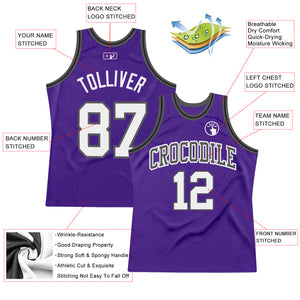 Custom Purple White Steel Gray-Black Authentic Throwback Basketball Jersey