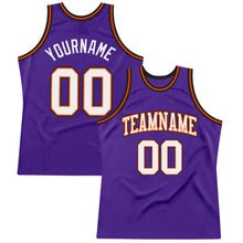 Laden Sie das Bild in den Galerie-Viewer, Custom Purple White Orange-Black Authentic Throwback Basketball Jersey
