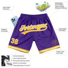 Laden Sie das Bild in den Galerie-Viewer, Custom Purple Gold-White Authentic Throwback Basketball Shorts
