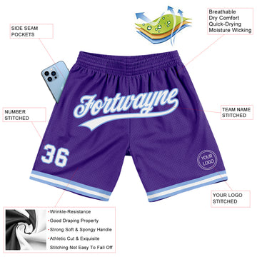 Custom Purple White-Light Blue Authentic Throwback Basketball Shorts