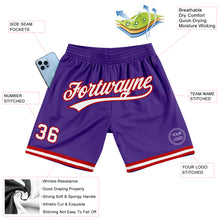 Load image into Gallery viewer, Custom Purple White-Red Authentic Throwback Basketball Shorts
