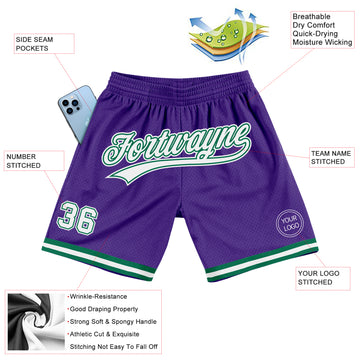 Custom Purple White-Kelly Green Authentic Throwback Basketball Shorts