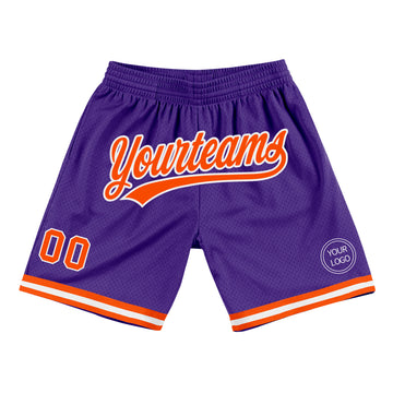 Custom Purple Orange-White Authentic Throwback Basketball Shorts