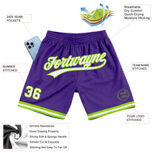 Load image into Gallery viewer, Custom Purple White-Neon Green Authentic Throwback Basketball Shorts

