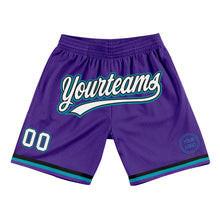 Load image into Gallery viewer, Custom Purple White Black-Teal Authentic Throwback Basketball Shorts
