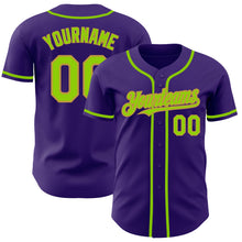 Laden Sie das Bild in den Galerie-Viewer, Custom Purple Neon Green-Old Gold Authentic Baseball Jersey
