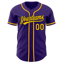 Load image into Gallery viewer, Custom Purple Black Pinstripe Gold Authentic Baseball Jersey
