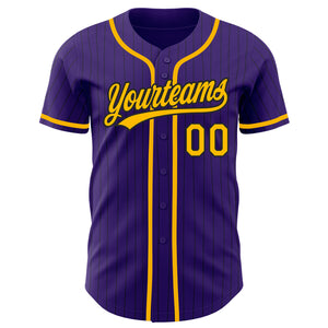 Custom Purple Black Pinstripe Gold Authentic Baseball Jersey