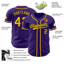 Load image into Gallery viewer, Custom Purple Black Pinstripe Gold Authentic Baseball Jersey
