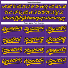 Load image into Gallery viewer, Custom Purple Black Pinstripe Gold Authentic Baseball Jersey
