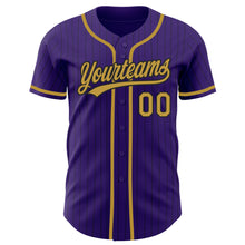 Laden Sie das Bild in den Galerie-Viewer, Custom Purple Black Pinstripe Old Gold Authentic Baseball Jersey
