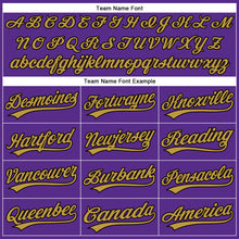Load image into Gallery viewer, Custom Purple Black Pinstripe Old Gold Authentic Baseball Jersey
