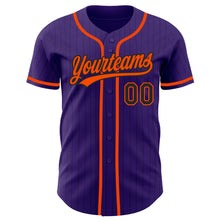 Load image into Gallery viewer, Custom Purple Black Pinstripe Orange Authentic Baseball Jersey
