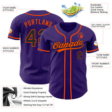 Load image into Gallery viewer, Custom Purple Black Pinstripe Orange Authentic Baseball Jersey
