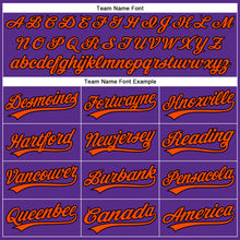 Load image into Gallery viewer, Custom Purple Black Pinstripe Orange Authentic Baseball Jersey
