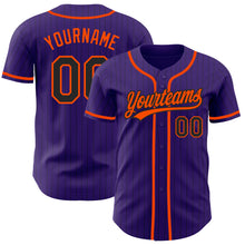 Load image into Gallery viewer, Custom Purple Black Pinstripe Orange Authentic Baseball Jersey
