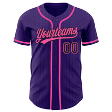 Laden Sie das Bild in den Galerie-Viewer, Custom Purple Black Pinstripe Pink Authentic Baseball Jersey
