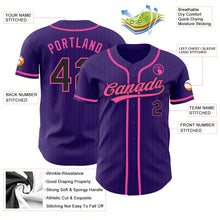 Laden Sie das Bild in den Galerie-Viewer, Custom Purple Black Pinstripe Pink Authentic Baseball Jersey
