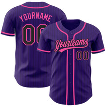 Laden Sie das Bild in den Galerie-Viewer, Custom Purple Black Pinstripe Pink Authentic Baseball Jersey
