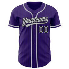 Laden Sie das Bild in den Galerie-Viewer, Custom Purple Black Pinstripe Gray Authentic Baseball Jersey
