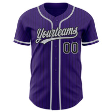 Load image into Gallery viewer, Custom Purple Black Pinstripe Gray Authentic Baseball Jersey
