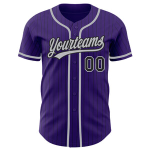 Custom Purple Black Pinstripe Gray Authentic Baseball Jersey