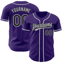 Laden Sie das Bild in den Galerie-Viewer, Custom Purple Black Pinstripe Gray Authentic Baseball Jersey
