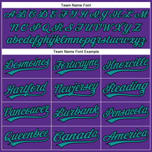 Load image into Gallery viewer, Custom Purple Black Pinstripe Teal Authentic Baseball Jersey
