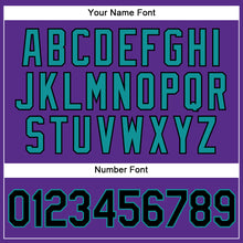Load image into Gallery viewer, Custom Purple Black Pinstripe Teal Authentic Baseball Jersey
