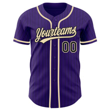 Load image into Gallery viewer, Custom Purple Black Pinstripe City Cream Authentic Baseball Jersey
