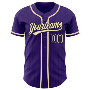 Custom Purple Black Pinstripe City Cream Authentic Baseball Jersey