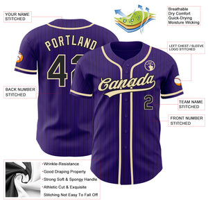 Custom Purple Black Pinstripe City Cream Authentic Baseball Jersey
