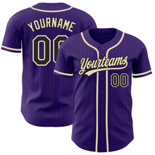 Laden Sie das Bild in den Galerie-Viewer, Custom Purple Black Pinstripe City Cream Authentic Baseball Jersey
