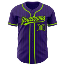 Laden Sie das Bild in den Galerie-Viewer, Custom Purple Black Pinstripe Neon Green Authentic Baseball Jersey
