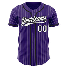 Laden Sie das Bild in den Galerie-Viewer, Custom Purple White Pinstripe Black Authentic Baseball Jersey
