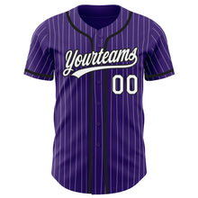Load image into Gallery viewer, Custom Purple White Pinstripe Black Authentic Baseball Jersey
