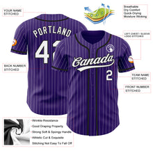 Laden Sie das Bild in den Galerie-Viewer, Custom Purple White Pinstripe Black Authentic Baseball Jersey
